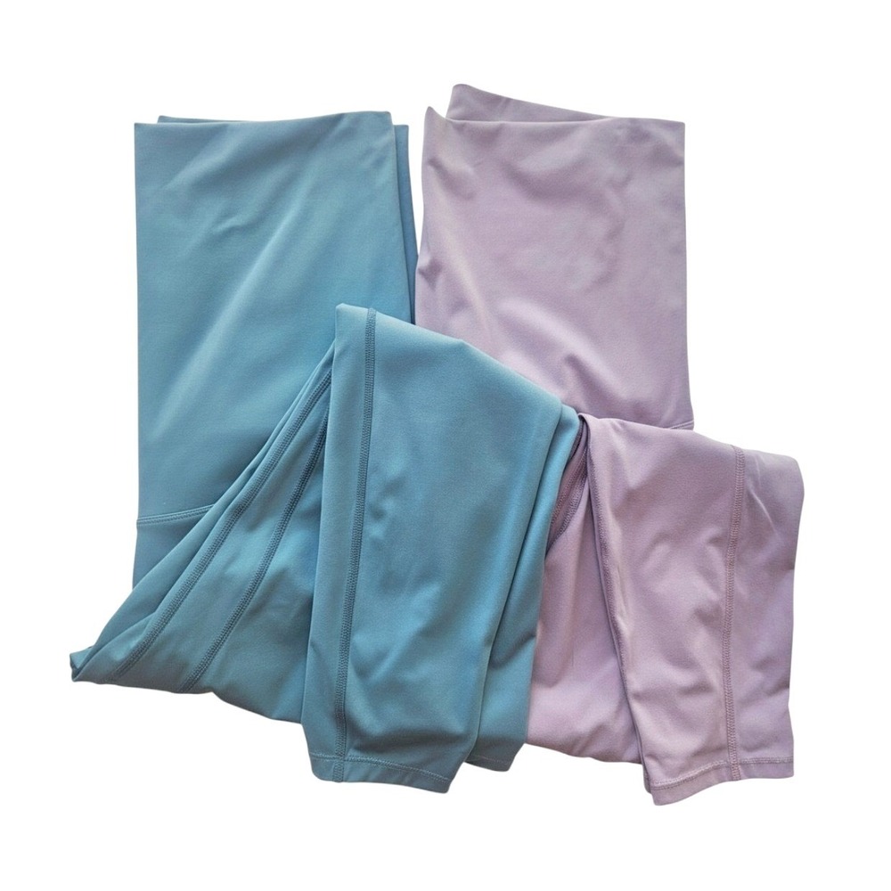 Poshdivah Maternity Leggings Bundle Small High Waist Pockets Blue Mauve Set of 2